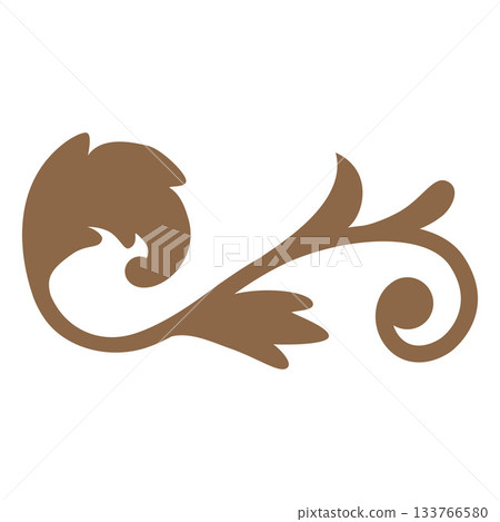 Fancy decorative curl element, floral art, vector brown vintage ornate flower ornament, flourish shape, Art deco foliage Fancy decorative curl element, floral art, vector brown vintage ornate flower ornament, flourish shape, Art deco foliage 133766580