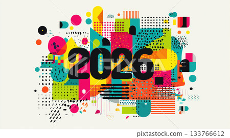 Colorful geometric design with bold 2026 text Colorful geometric design with bold 2026 text 133766612