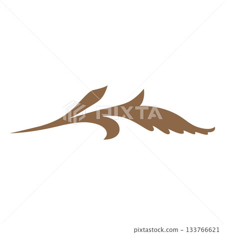 Fancy decorative leaves element, vector brown vintage ornate flower ornament, floral art, flourish, Art deco foliage 133766621