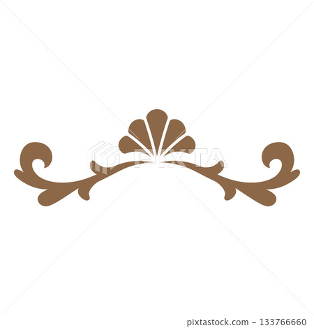 Brown text divider vintage ornate frame, fancy decorative vignette with flower and leaves, vector floral art ornament 133766660