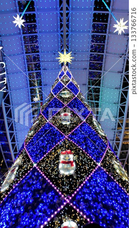 A huge, shining blue Christmas tree (looking up) 133766716