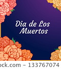 Day of the Dead, flower frame, Day of the Dead in Mexico. Marigold flower garland. Day of the Dead. Halloween. Indian flower garland. Religious festive holiday decoration. Vector. 133767074