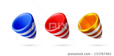 Set of three 3d party popper cone 133767463