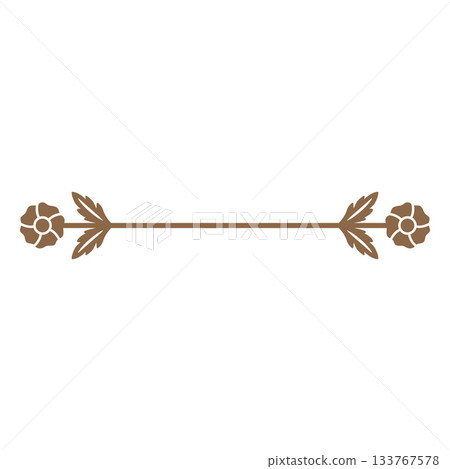 Brown text divider vintage ornate frame, vector fancy decorative element with flower and leaves, line floral separator 133767578