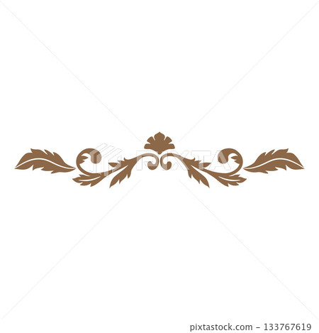 Brown text divider vintage ornate frame, vector fancy decorative vignette with flower and leaves, floral art ornament 133767619