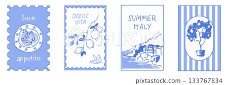 Amalfi vintage postcard stamp set Amalfi vintage postcard stamp set 133767834