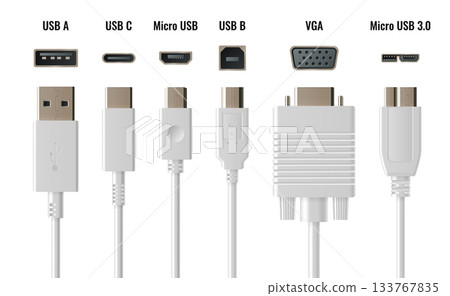 USB cable set with multiple connector types 133767835
