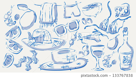 Italian summer beach sketch set 133767838