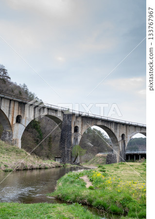 Spring park and railway bridge: Miyamorigawa Bridge, Tono City Spring park and railway bridge: Miyamorigawa Bridge, Tono City 133767967