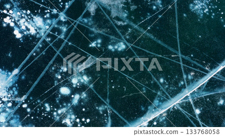 Aerial top view of frozen Lake Baikal Aerial top view of frozen Lake Baikal 133768058