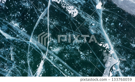 Aerial top view of frozen Lake Baikal Aerial top view of frozen Lake Baikal 133768059
