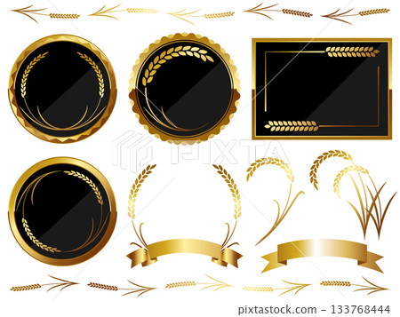 Luxurious rice frame and decoration set in black and gold Luxurious rice frame and decoration set in black and gold 133768444
