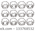 Hand-drawn boy facial expression set black and white 133768532