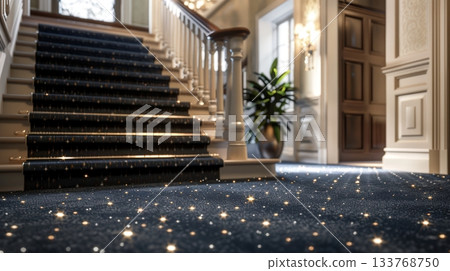 Blue Carpet With Sparkling Star Pattern 133768750