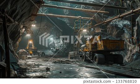 Miners In An Underground Mine 133768810