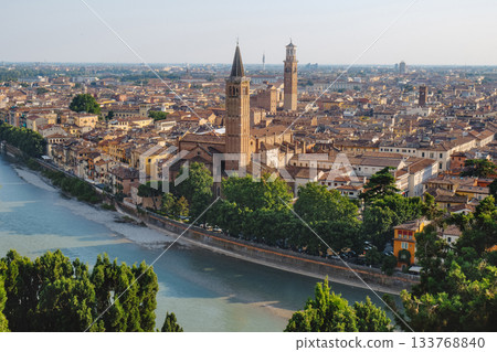 an elevated view of Verona and the Adige River 133768840