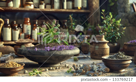 Power Of Herbs For Human Health. Herbalist Advertising 133769217