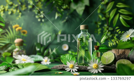 Herbal Cosmetic-Making In Green Color Herbal Cosmetic-Making In Green Color 133769297