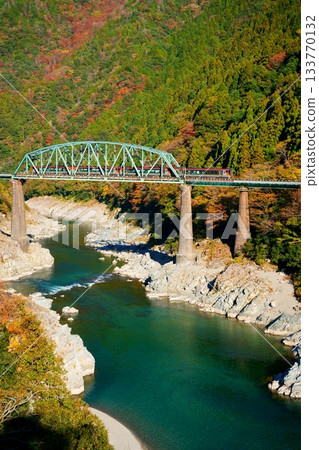 南浦特快列車行駛在島山線上，穿過層林盡染的秋葉。 133770132