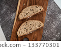 Whole grain sourdough bread slices with crust texture 133770301
