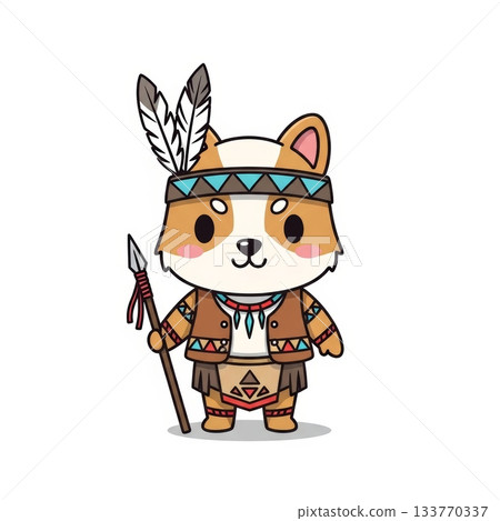 Adorable Chibi Animal in Native American Inspired Tribal Outfit 133770337