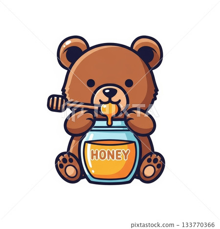 Cute Bear Enjoying Honey from a Jar in Kawaii Style Illustration Cute Bear Enjoying Honey from a Jar in Kawaii Style Illustration 133770366