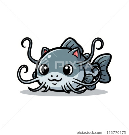 Cute Catfish with Long Whiskers Swimming in Kawaii Style Vector Cute Catfish with Long Whiskers Swimming in Kawaii Style Vector 133770375