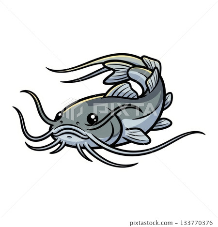 Cute Catfish Illustration with Long Whiskers in Kawaii Style 133770376