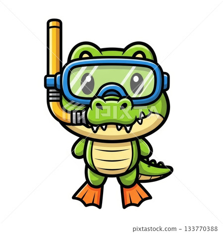 Cute Crocodile in Snorkeling Gear with Flippers Vector Illustration 133770388