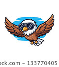 Cute Eagle Soaring with Aviator Sunglasses in Vibrant Kawaii Style 133770405