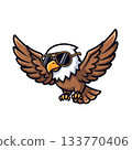 Kawaii Eagle Soaring in Aviator Sunglasses Vector Illustration 133770406