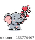 Cute Elephant Blowing Heart Shaped Bubbles in Kawaii Style Design 133770407