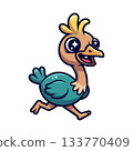 Playful Emu Running Fast with Goofy Expression in Kawaii Style 133770409