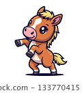 Cute Foal Trying to Stand on Shaky Legs in Kawaii Style Vector Art 133770415