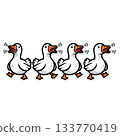 Adorable Geese Honking While Walking in Line - Kawaii Vector Art 133770419