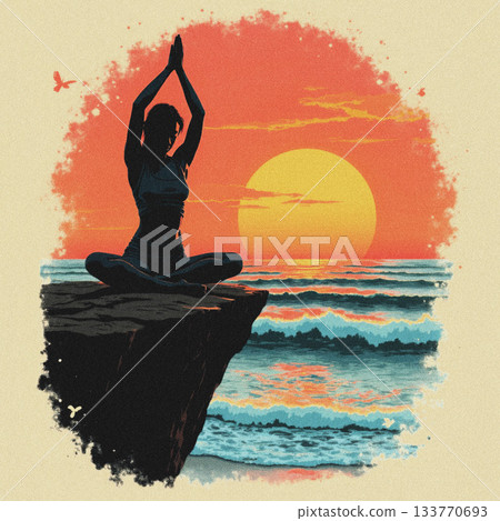 Woman Meditating in Yoga Pose on Cliff at Sunset silhouette meditation Woman Meditating in Yoga Pose on Cliff at Sunset silhouette meditation 133770693