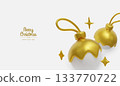 Festive greeting card design with elegant gold decorations and soft white elements for Christmas and New Year themes 133770722