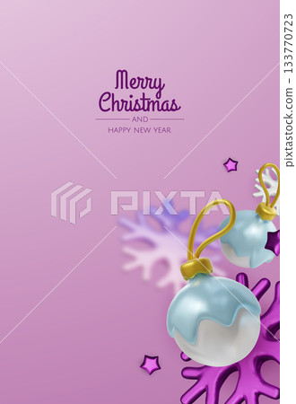 Festive greeting card design with elegant gold decorations and soft white elements for Christmas and New Year themes 133770723