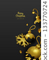 Modern black and gold Christmas design with decorative baubles and snowflakes, great for upscale holiday graphics, social media posts, and advertisements. 133770724
