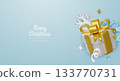 Modern 3D Christmas illustration with glossy ornaments and snowflakes, great for greeting cards, posters, newsletters, and online campaigns. 133770731