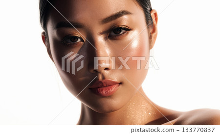 A photograph that gently captures the clear skin and beautiful facial expressions of Japanese women wearing natural makeup. 133770837