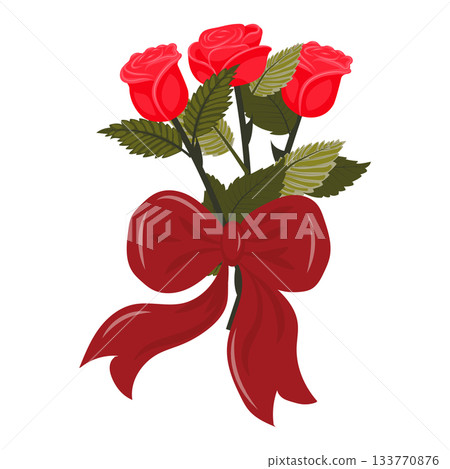 A bouquet of bright red roses with a large scarlet bow. A bouquet of bright red roses with a large scarlet bow. 133770876