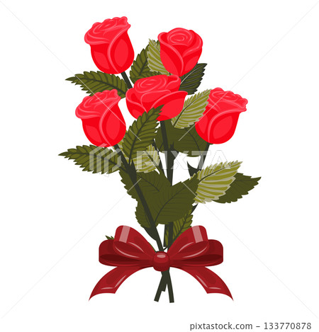 A bouquet of bright red roses with a large scarlet bow. A bouquet of bright red roses with a large scarlet bow. 133770878