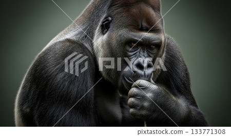 Close-up Portrait of a Thoughtful Gorilla in Natural Habitat 133771308