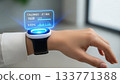 Holographic Health Metrics Displayed on Smart Wrist Scanner Device 133771388
