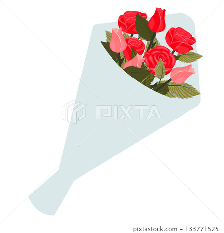 A bouquet of roses wrapped in soft blue packaging. A bouquet of roses wrapped in soft blue packaging. 133771525