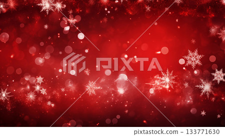Red Christmas background with snowflakes and bokeh light, Christmas eve celebration 133771630