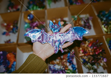 production of three-dimensional plastic toys at factory. 3D printers, modern technologies. 133771687