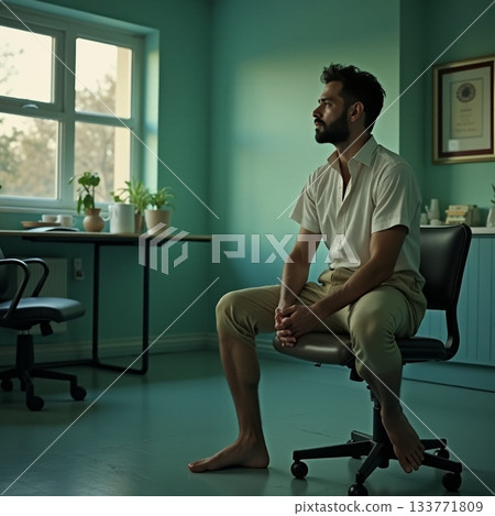 Man sitting in a quiet room reflecting on his thoughts Generative AI Man sitting in a quiet room reflecting on his thoughts Generative AI 133771809