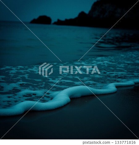 Waves gently kiss the shore under a twilight sky Generative AI 133771816